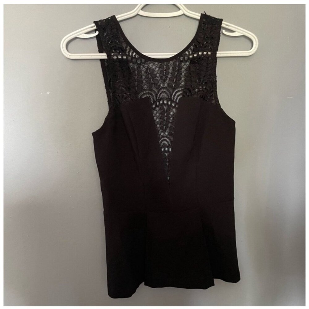 Black Lace Peplum Top XS Slim Fit Gothic Cocktail Party Sexy Evening Shirt